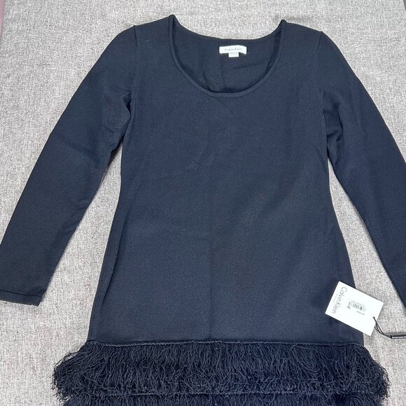 Calvin Klein Sheath Dress Women's Small Shag Fringe Trim Knit Black Party NWT - Picture 6 of 16